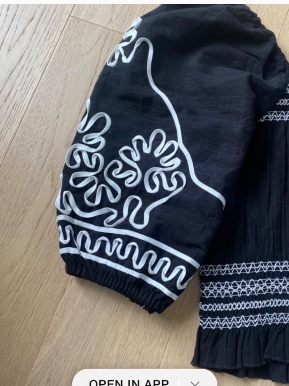 Black Embroidered Square-Neck Puff Sleeve Top - Picture 5 of 5